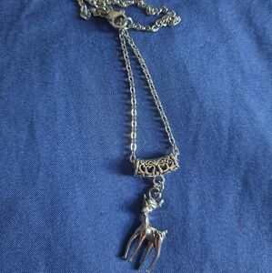 Elegant Silver Deer Pendant Necklace